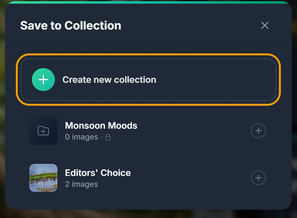 The Save to Collection window with the Create new collection button highlighted
